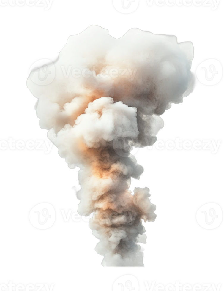 Billowing white smoke cloud with subtle orange hues rising upwards png