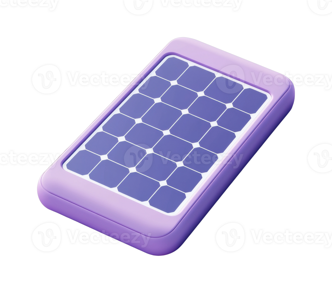 Purple portable solar power bank with solar panels for easy charging png