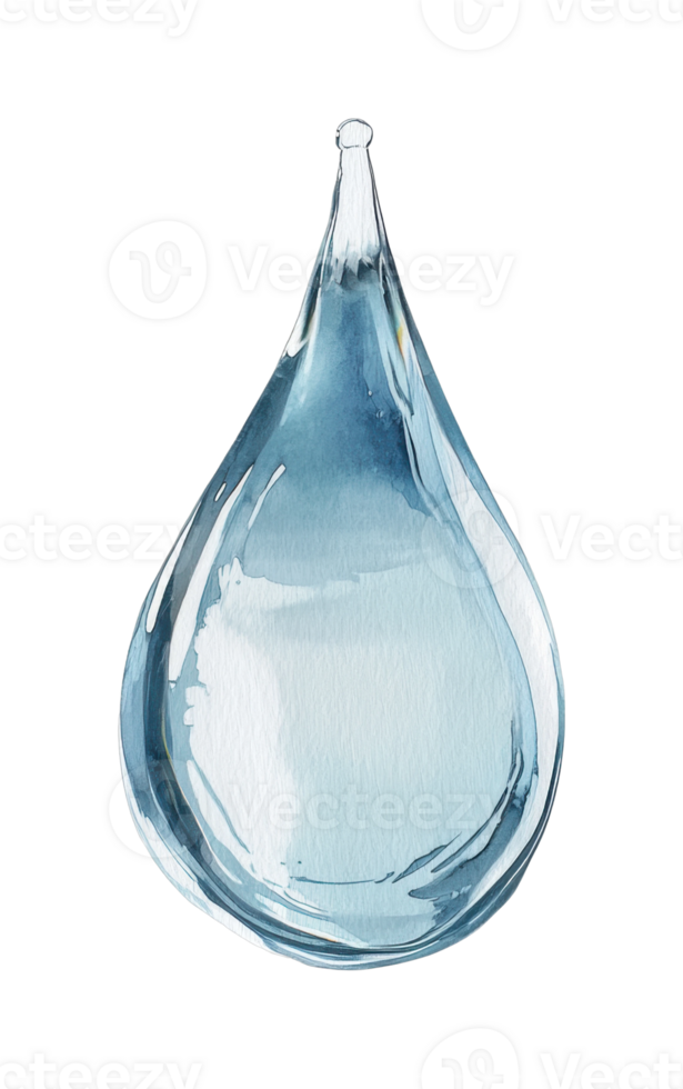 Realistic watercolor illustration of a single water droplet png