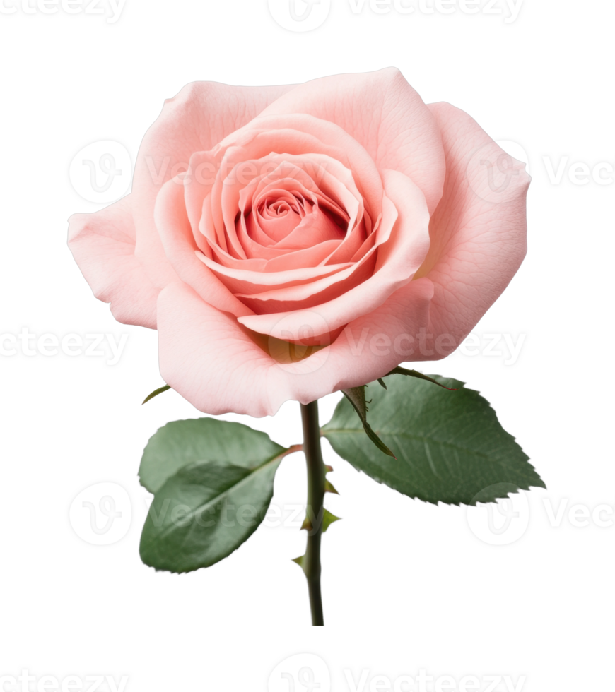 Close-up of a pink rose with lush green leaves png