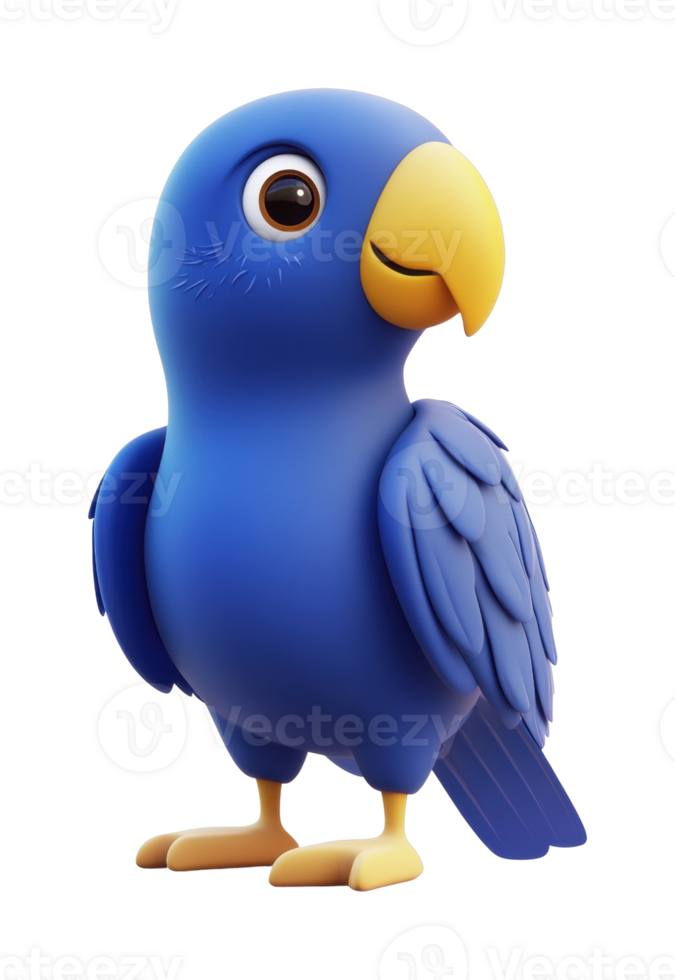 Cute cartoon blue parrot character with large beak and friendly expression png