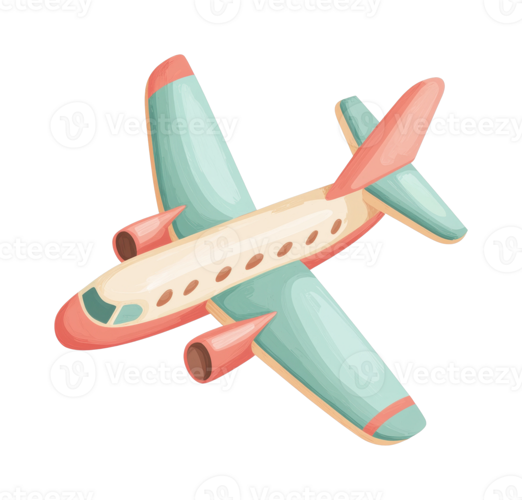 Colorful cartoon airplane illustration of a passenger jet in flight png