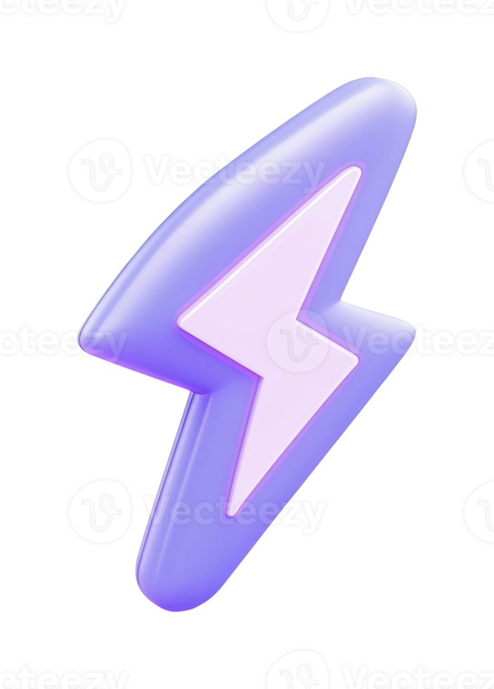 Purple lightning bolt icon with soft glow and smooth edges png