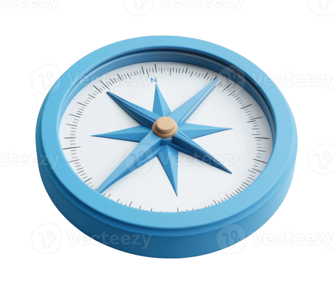 Blue circular compass with eight-pointed star design for navigation png