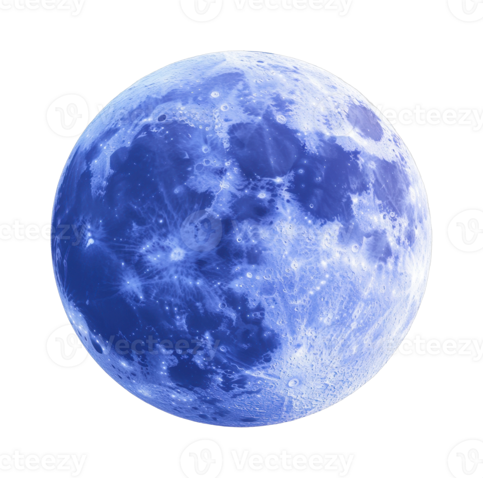 Detailed lunar surface in blue light highlighting craters and features png
