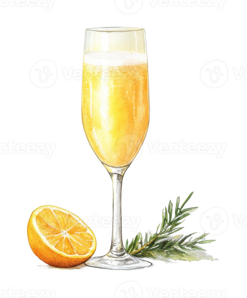 Sparkling mimosa with fresh orange slice and rosemary garnish png
