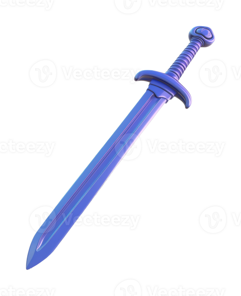Purple sword with ribbed handle and guard in metallic finish png