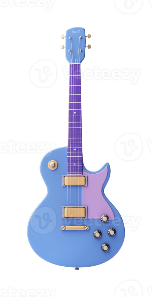 Blue and purple electric guitar with gold pickups and control knobs png