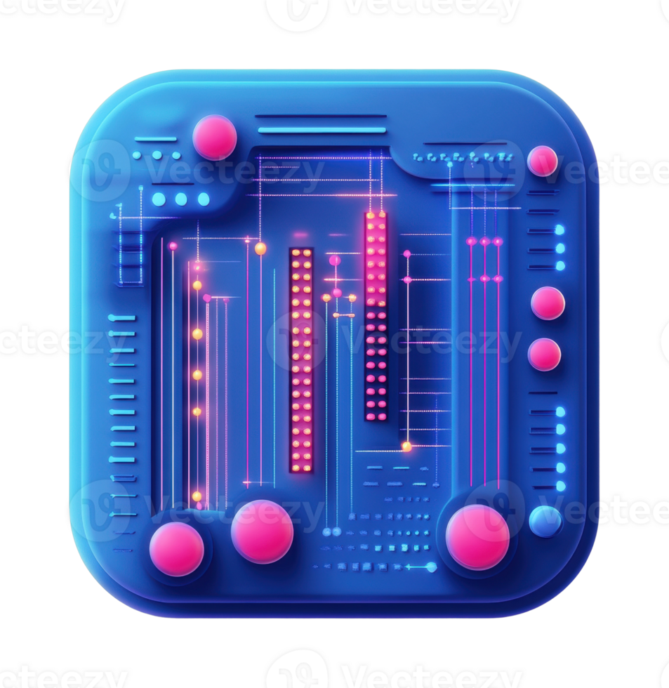 Futuristic digital interface with neon circuit elements png