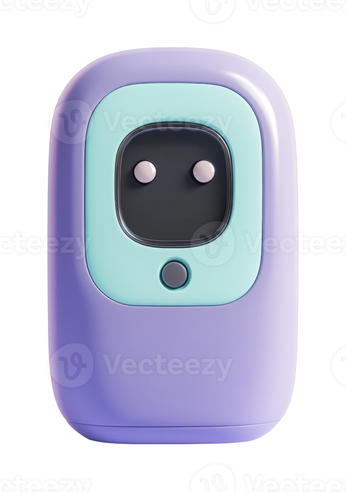 Futuristic lilac and aqua robot design with screen and buttons png