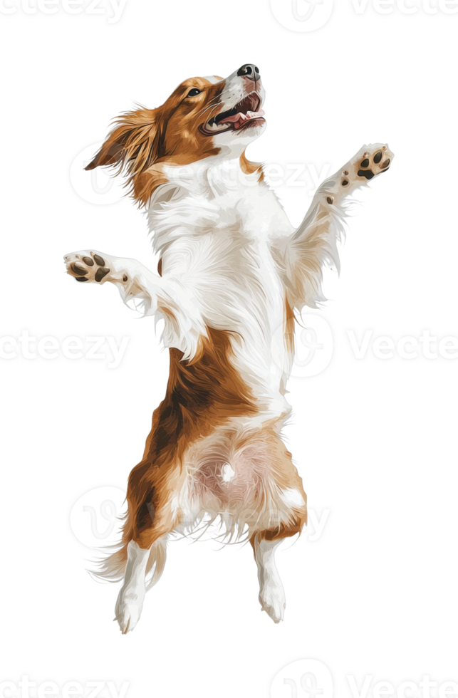Joyful jumping dog with fluffy coat in mid-air pose png