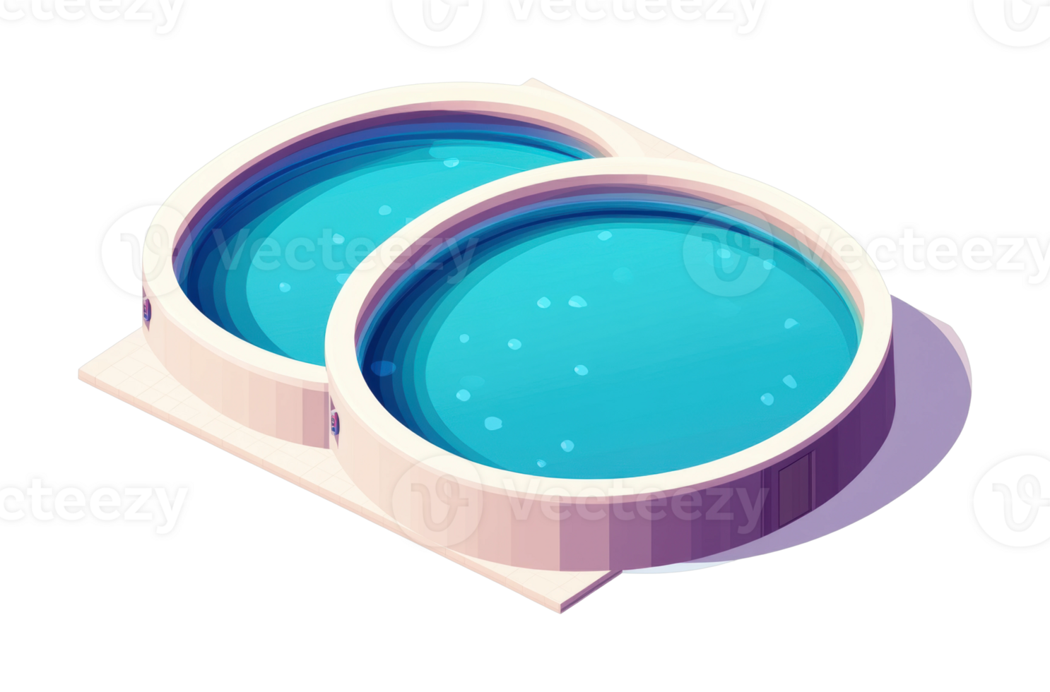 Dual circular swimming pools with clear blue water png