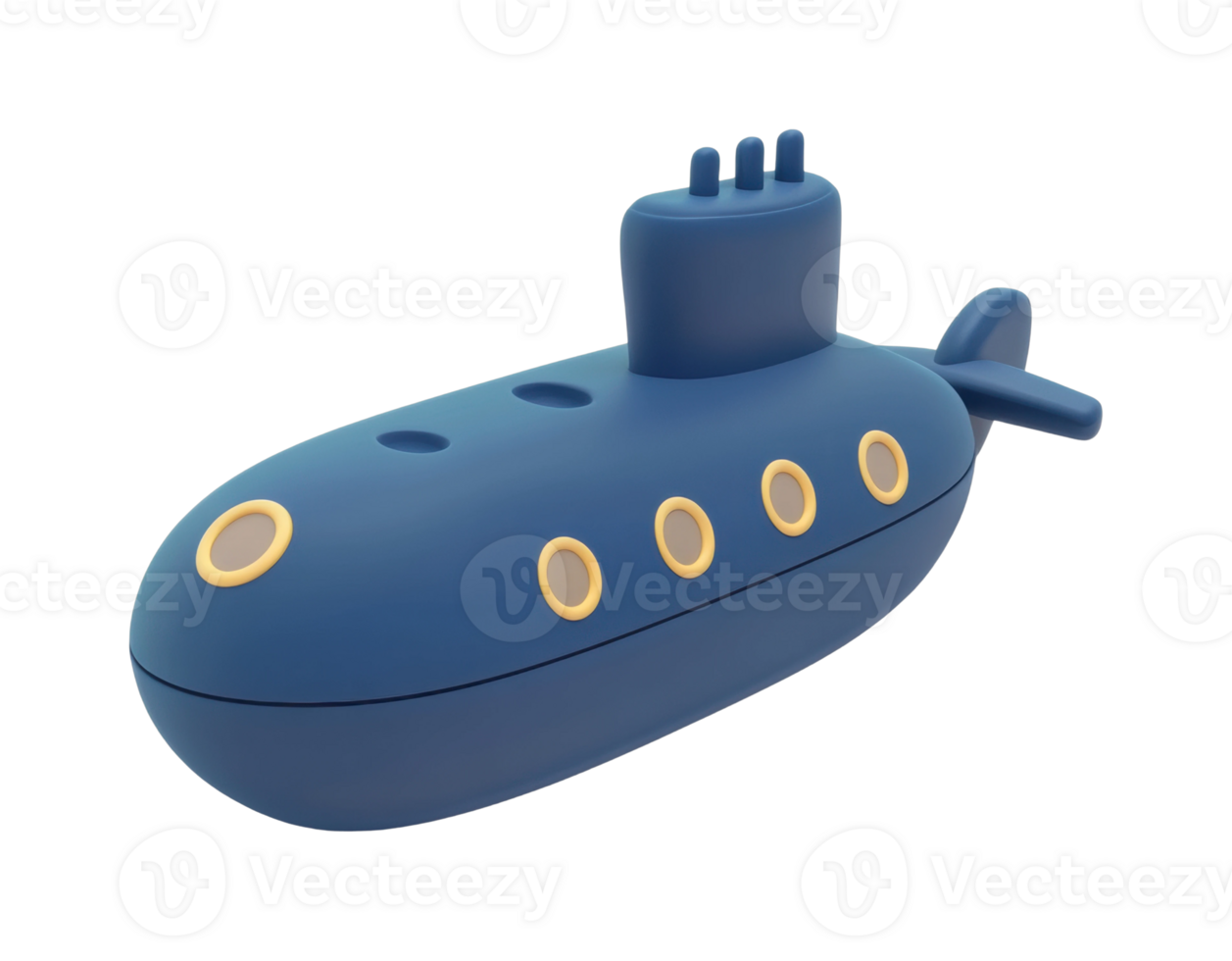Blue toy submarine with yellow portals png