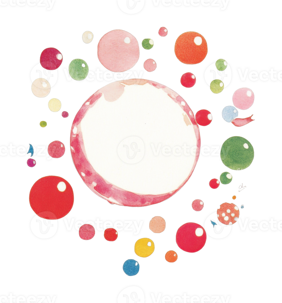Colorful array of abstract watercolor circles in various sizes and hues png