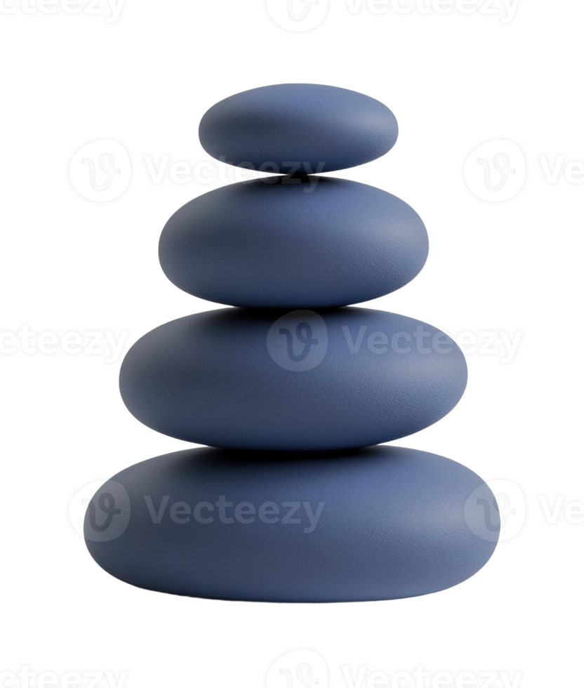 Balanced stack of four smooth blue stones in a tower formation png