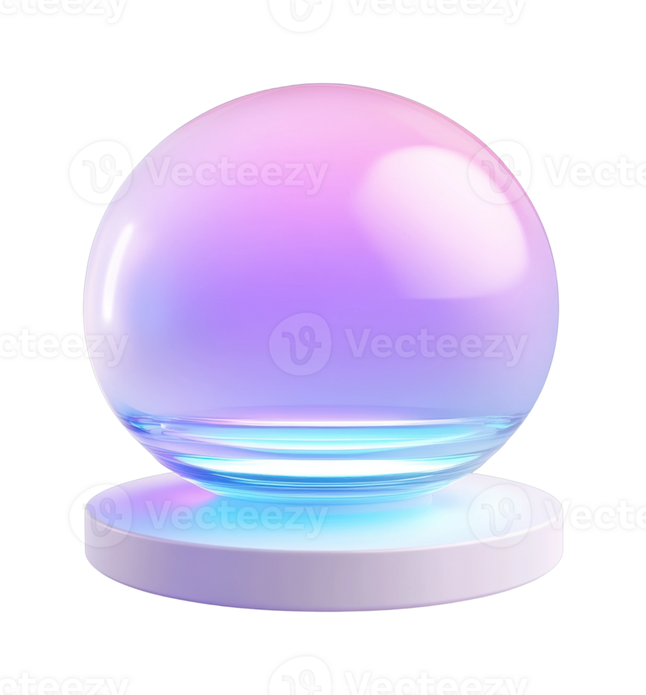 Futuristic gradient glass sphere on circular base png
