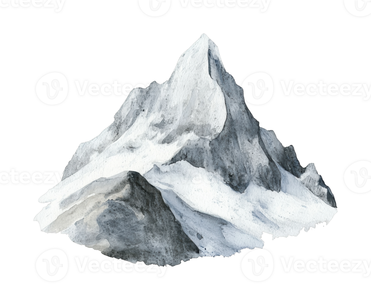 Snow-capped mountain peak in watercolor style png