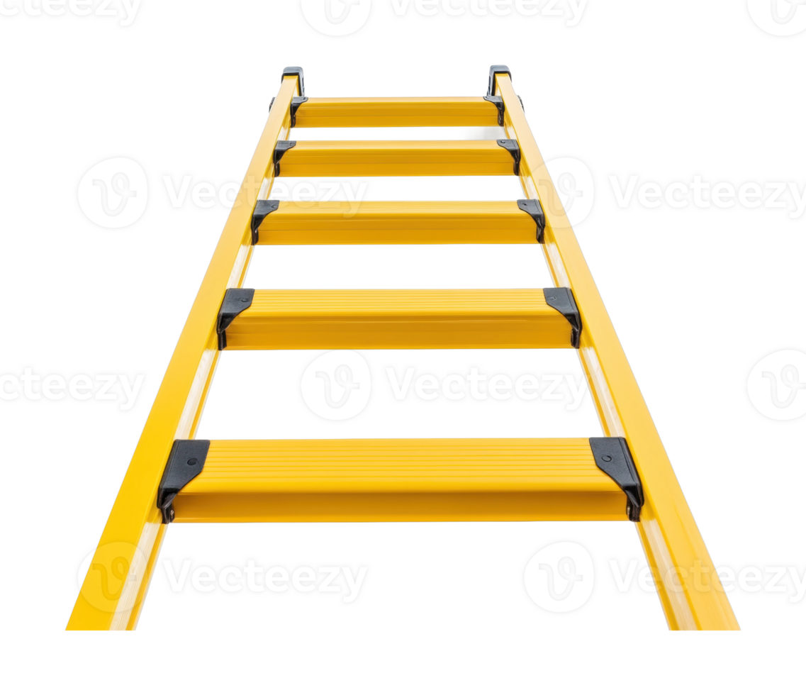 Yellow ladder steps ascending upwards for climbing and construction png