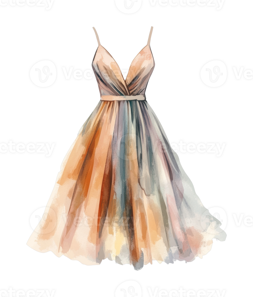 Elegant multicolored watercolor dress with spaghetti straps png