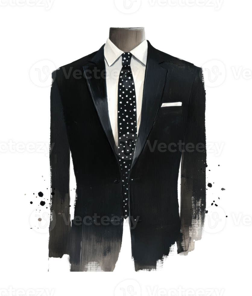 Elegant men's suit with polka dot tie fashion illustration png