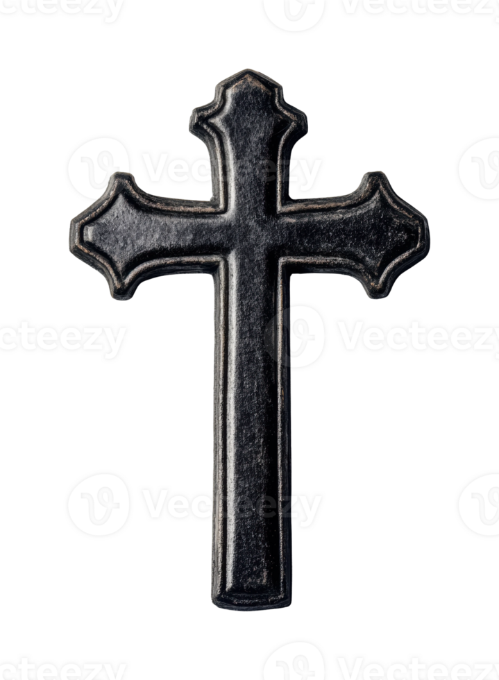 Detailed black metal gothic cross emblem art design png