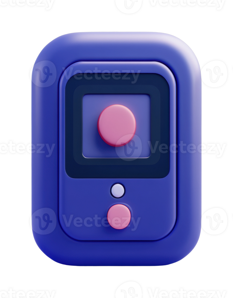 Retro-inspired rectangular purple device with central pink button png