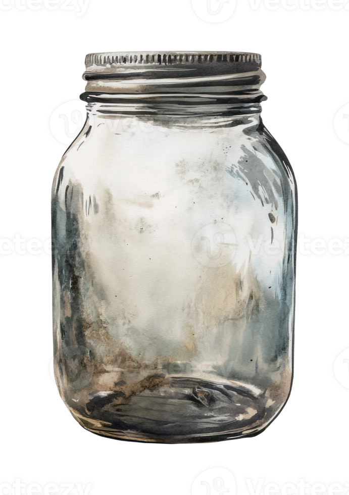 Transparent glass jar with metal lid reflecting subtle light png
