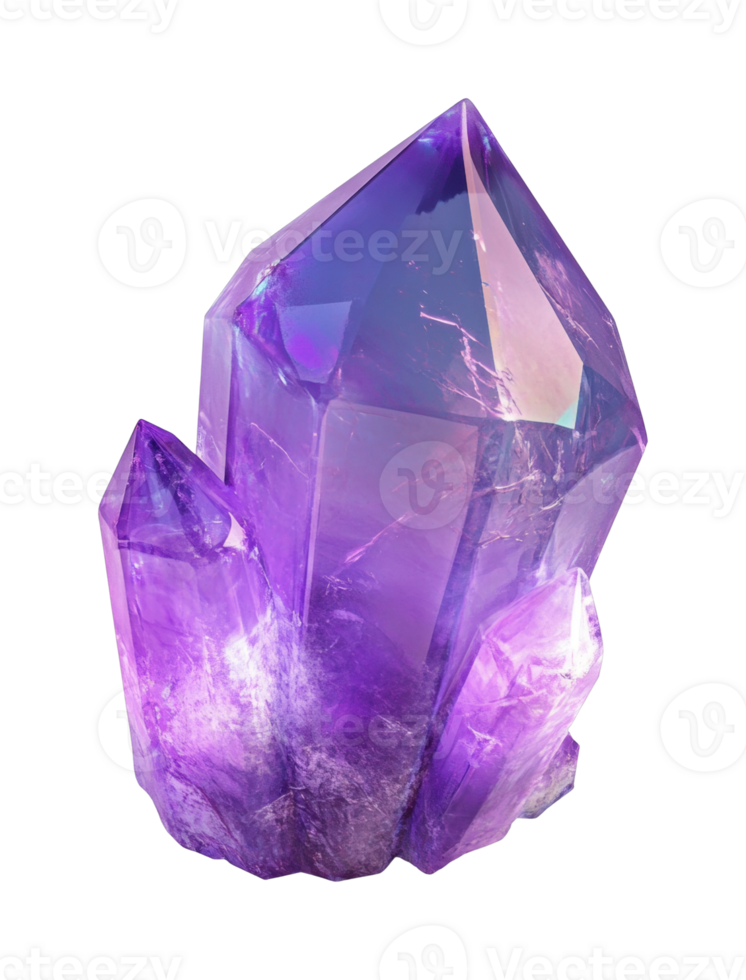 Vibrant purple amethyst crystal with sharp facets png