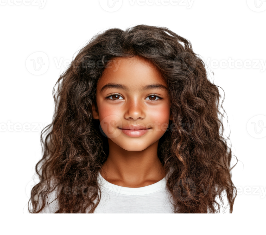 Smiling young female child with curly hair png