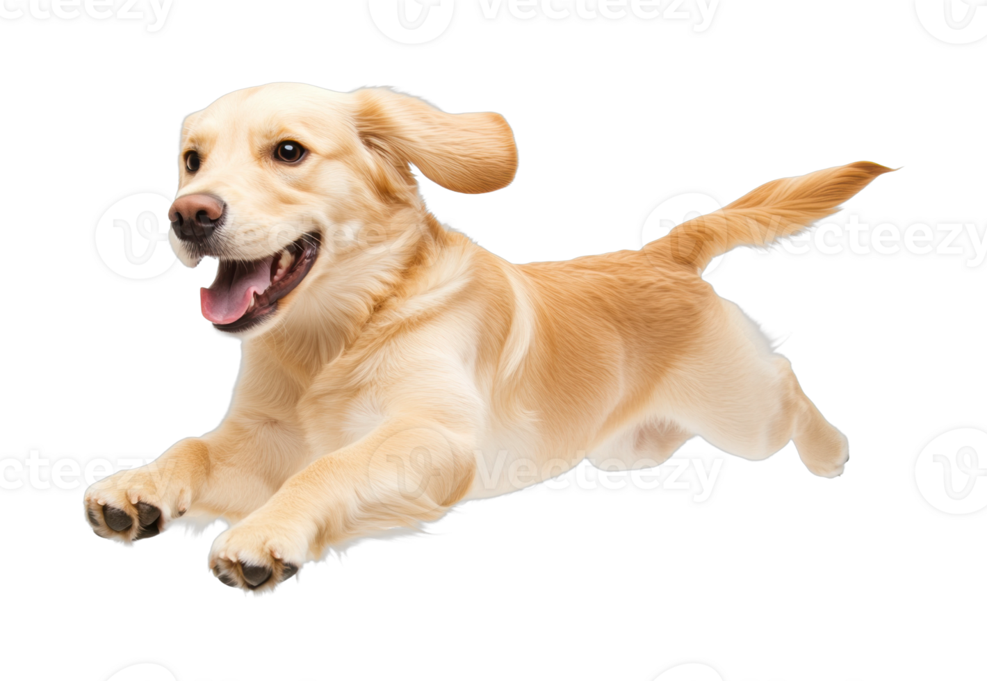 Energetic golden labrador running with happy expression png