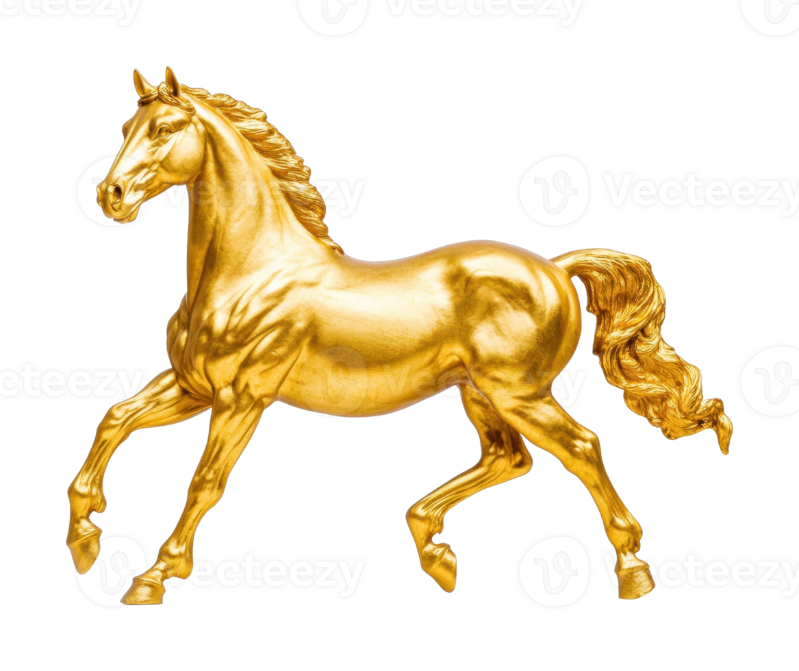 Golden horse sculpture displaying majestic pose and graceful movement png