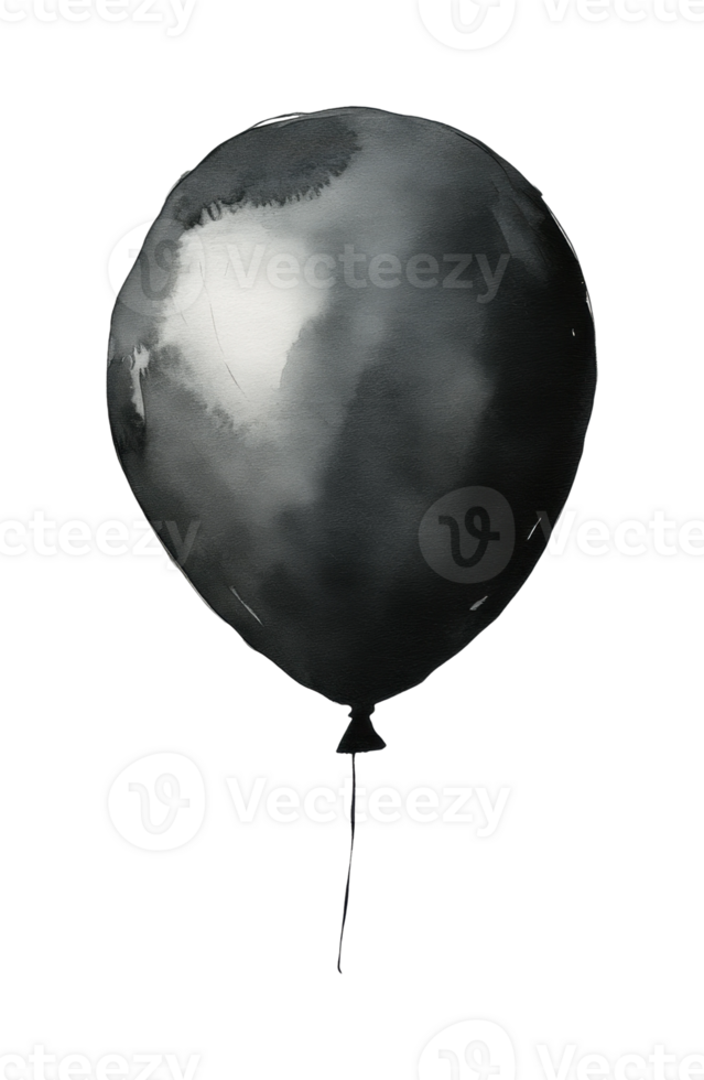 Monochrome watercolor balloon floating in dark space png