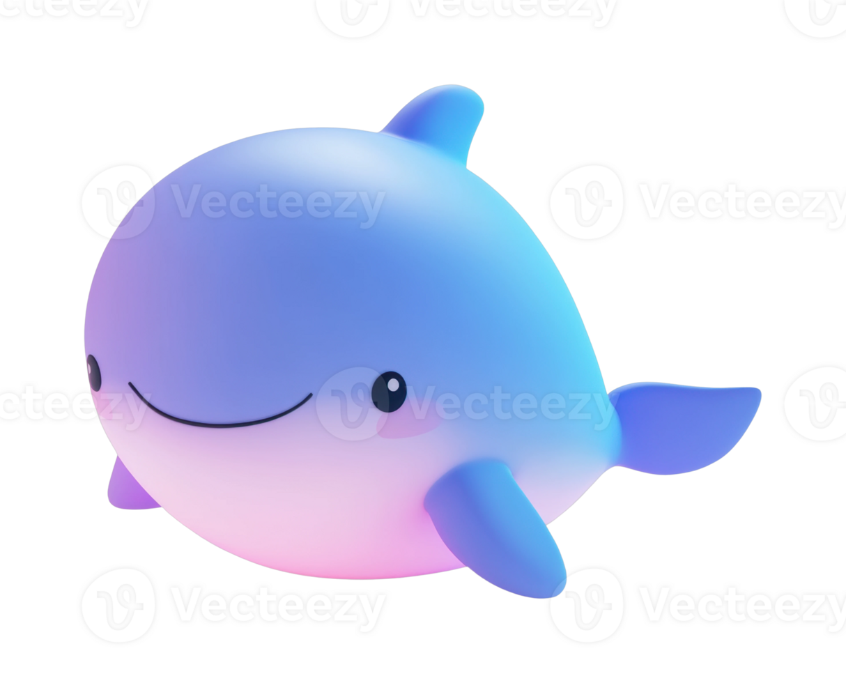 Cute cartoon whale with gradient colors and cheery expression png
