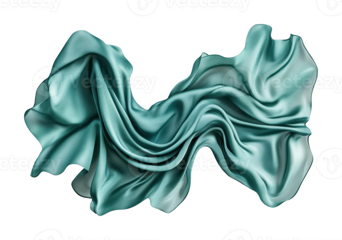 Flowing turquoise silk fabric, abstract waves and folds png