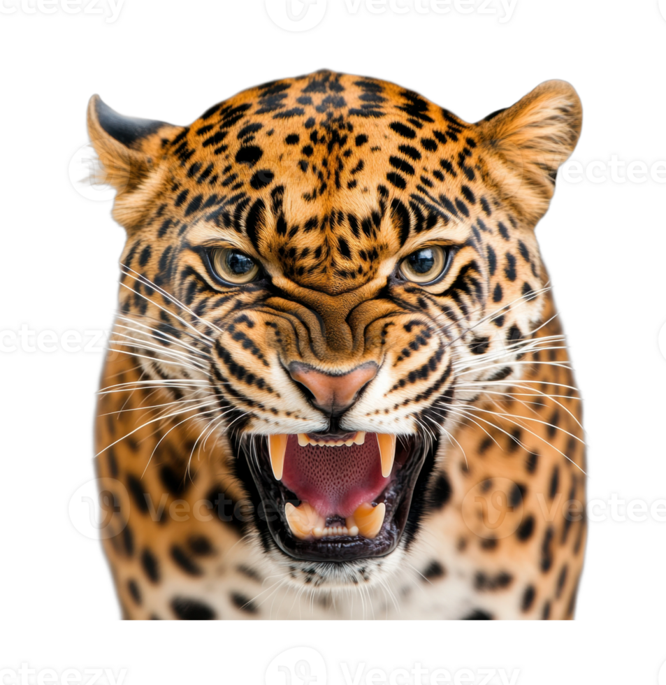 Close-up of fierce leopard with open mouth png