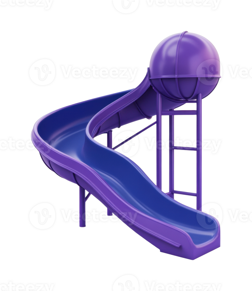 Purple children's slide with spiral design and ladder for outdoor playgrounds png