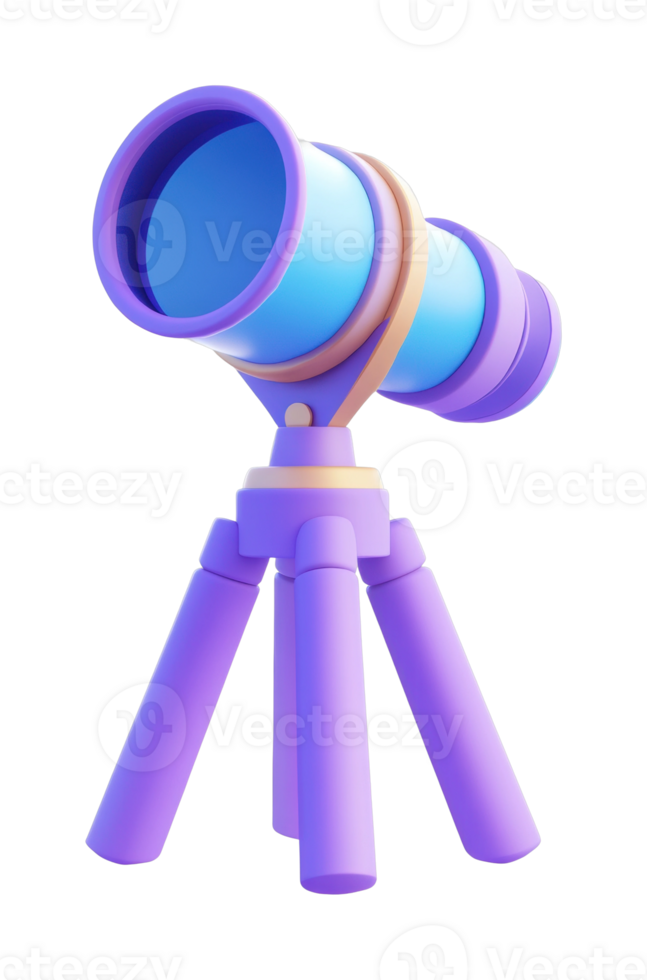 Vibrant purple and blue telescope on tripod png