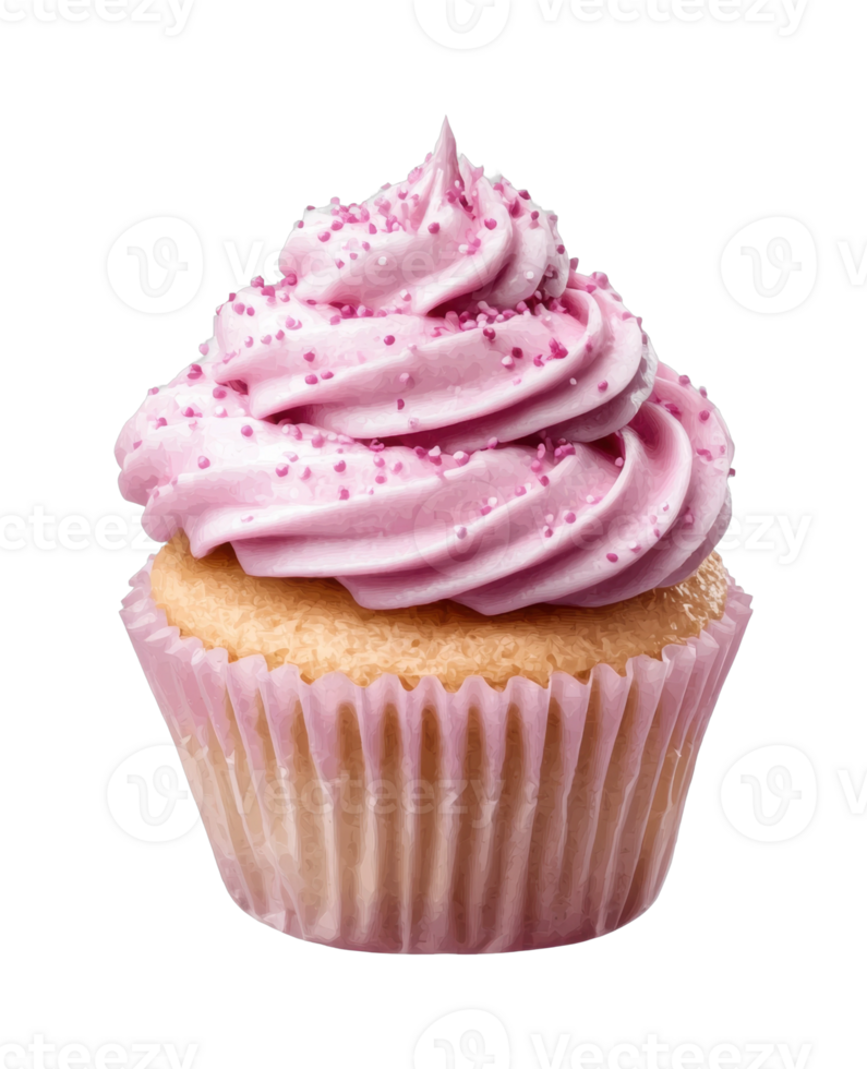 Delicious vanilla cupcake with pink frosting and sprinkles png