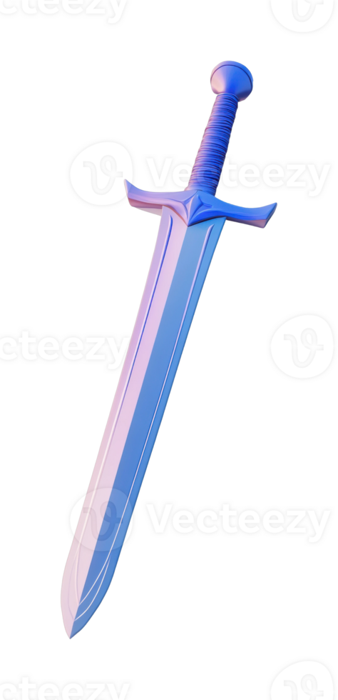 Medieval sword with blue handle and double-edged blade png