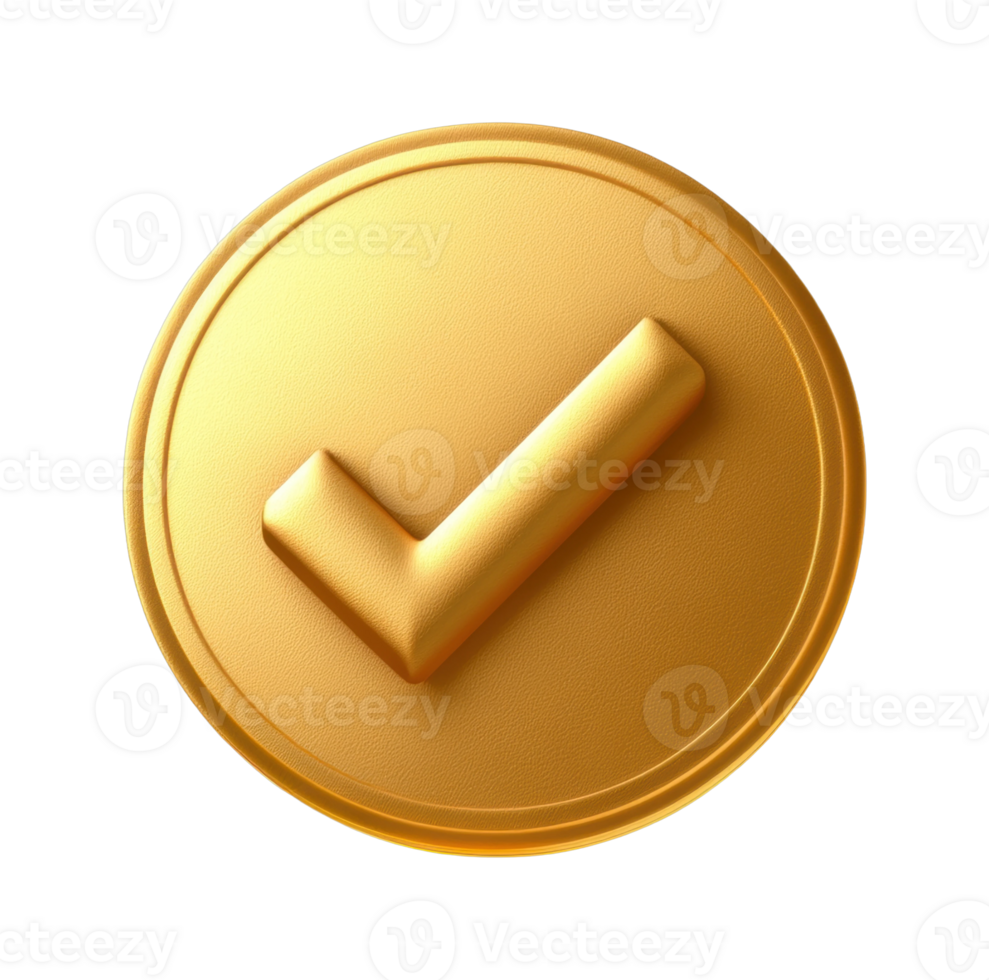Gold medal with checkmark symbol for achievement and success png