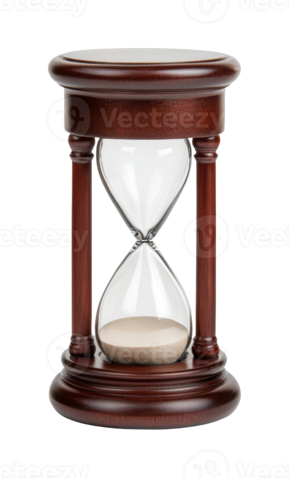 Classic wooden hourglass with flowing sand png