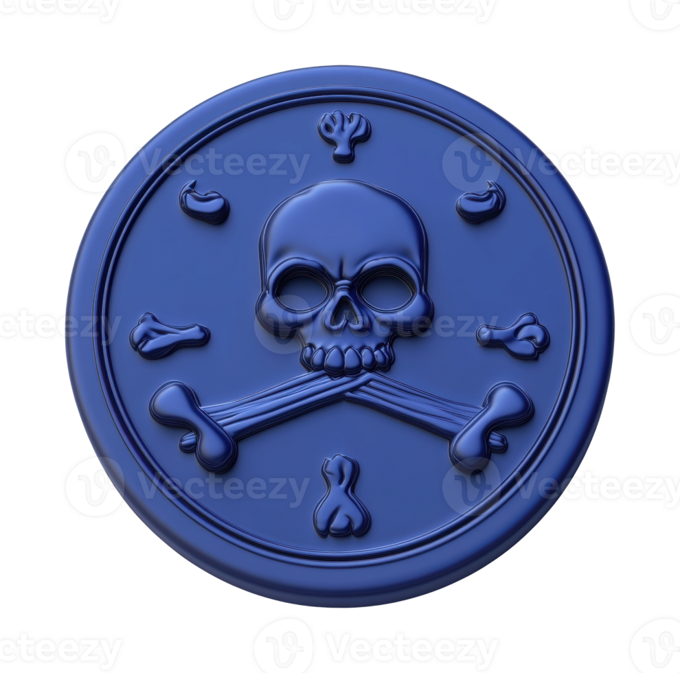Blue skull and crossbones emblem with bone details png