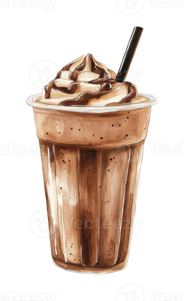 Delicious chocolate milkshake with whipped cream and straw png
