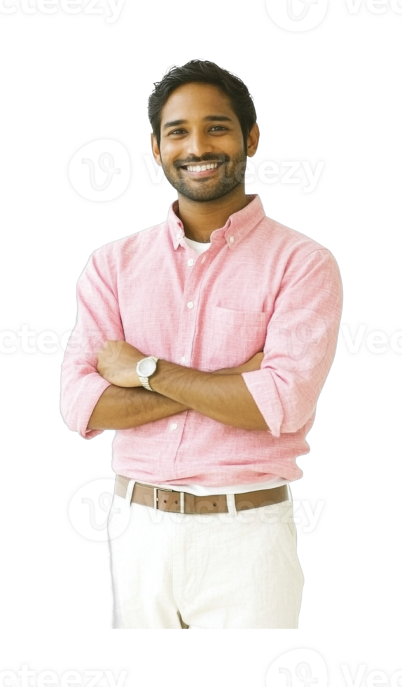 Smiling young hispanic male in casual attire with crossed arms png