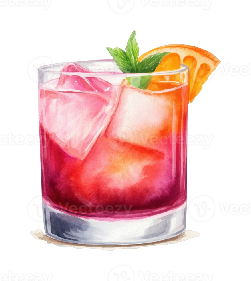 Vibrant cocktail with orange garnish and mint in a glass png