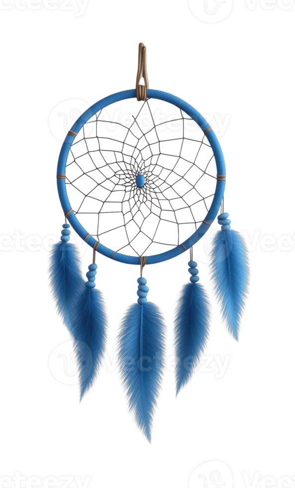 Blue dream catcher with feathers and beads hanging decor png