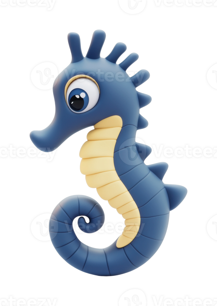 Colorful cartoon seahorse with large eyes and curled tail png