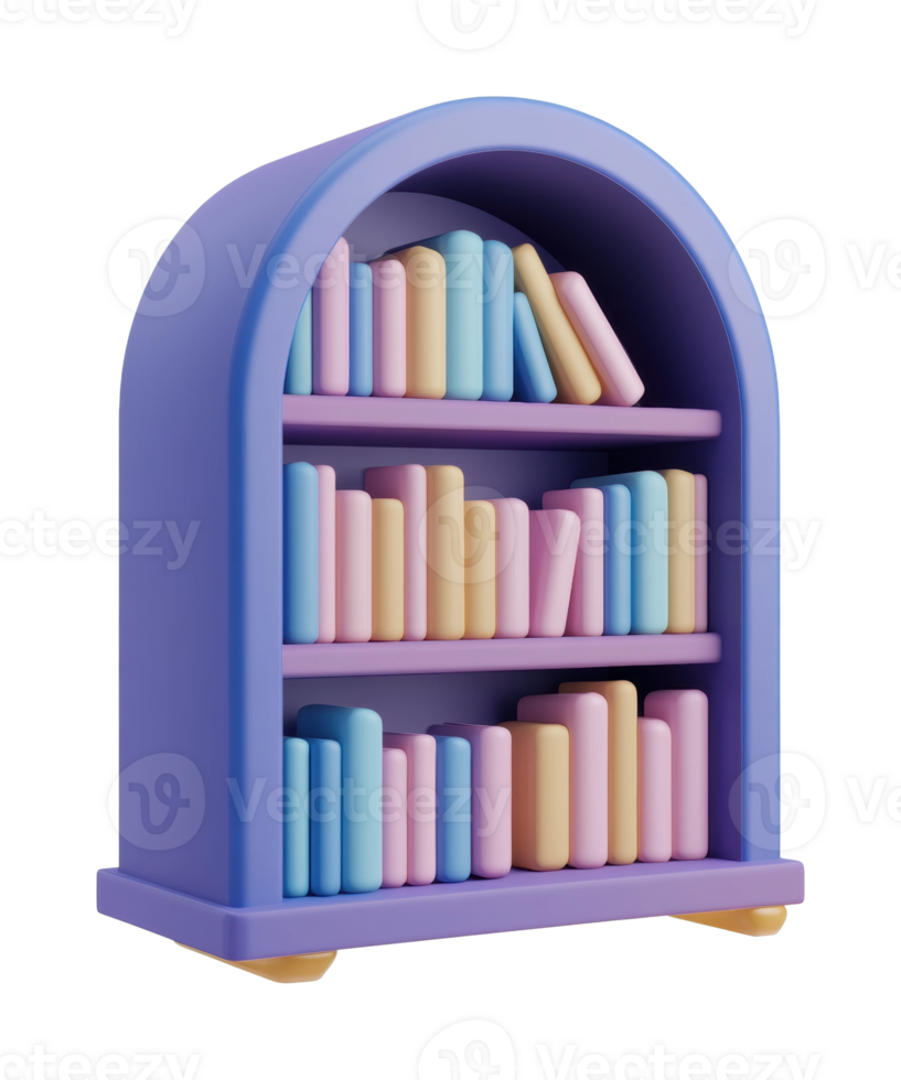 Colorful bookshelf with assorted books in modern design png
