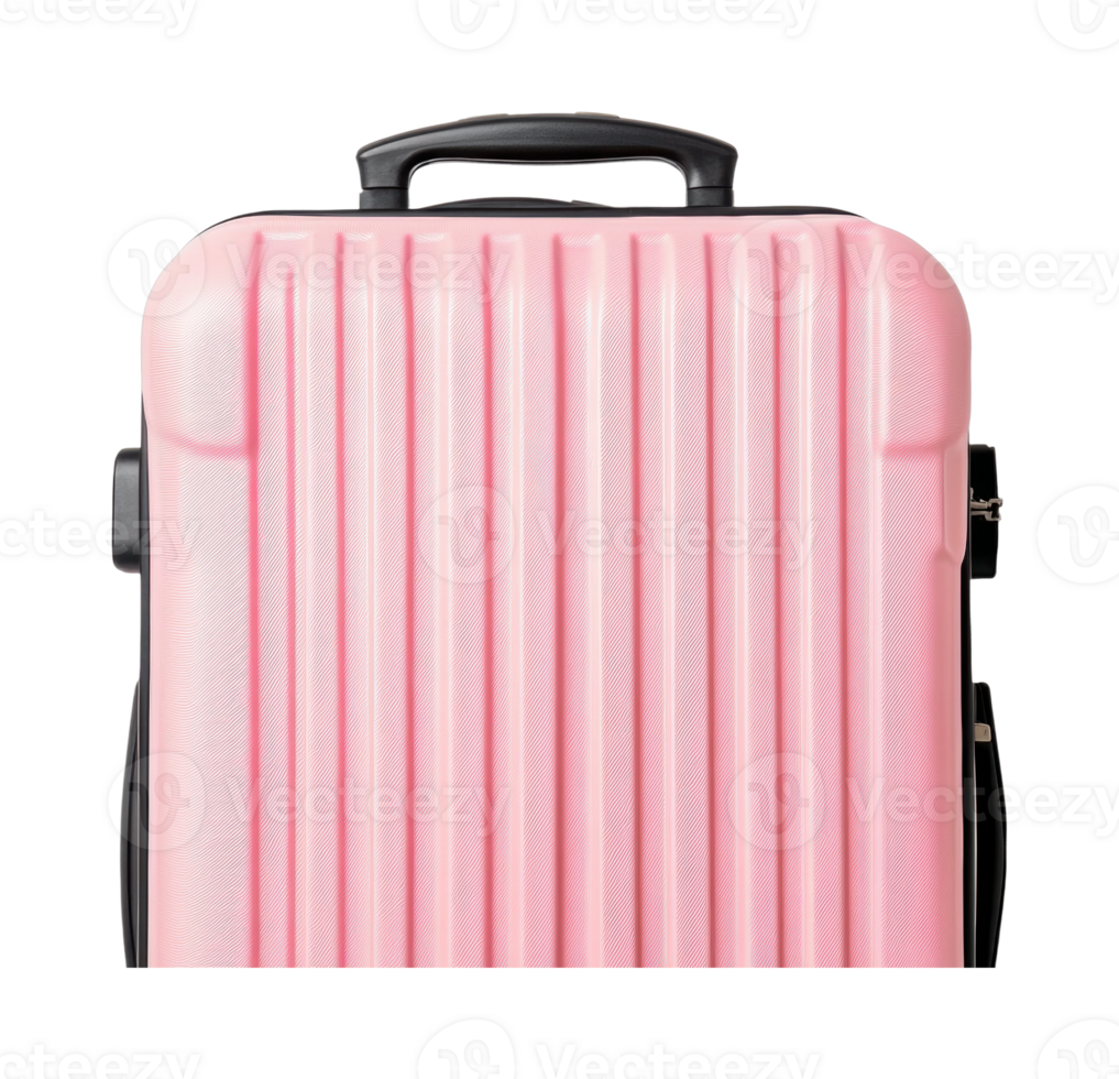 Pink hard shell suitcase with retractable handle for travel png