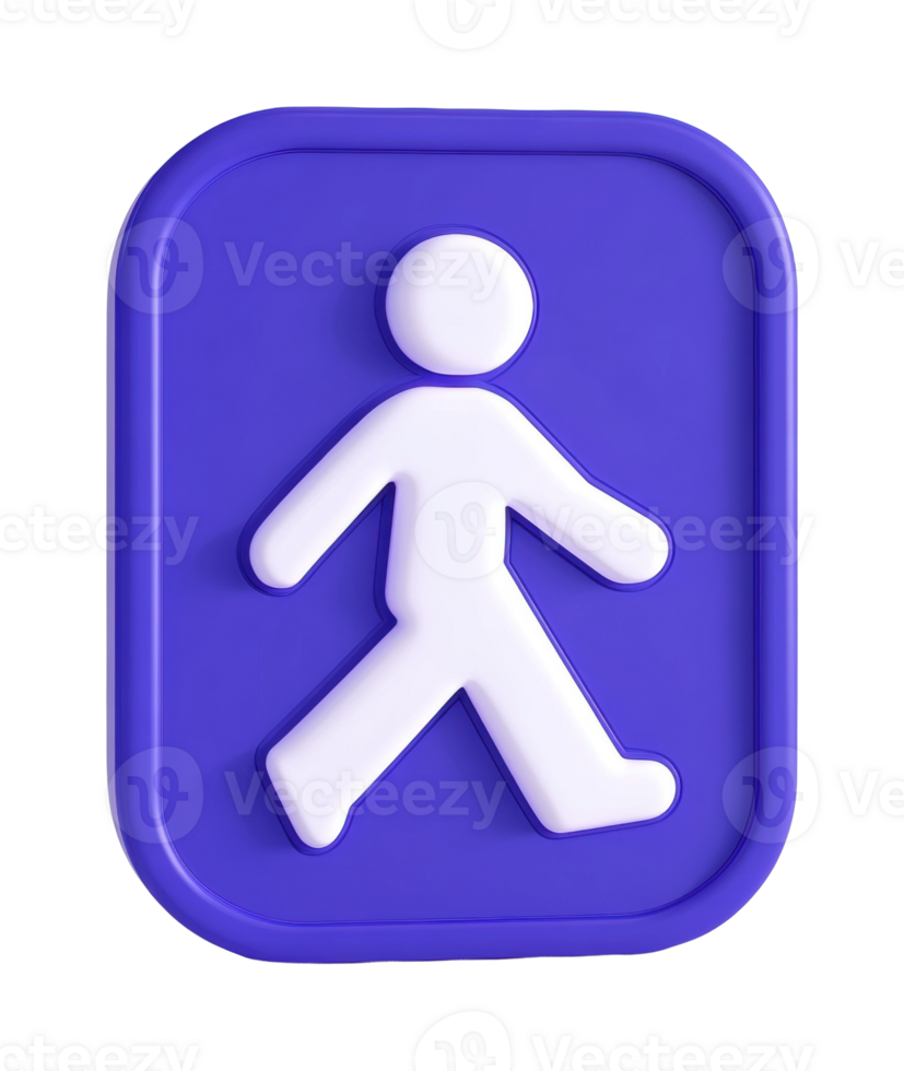 Minimalist pedestrian icon sign in purple png